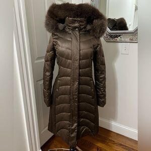 1 Madison Luxe Outerwear Brown Down Hoodie Long Coat